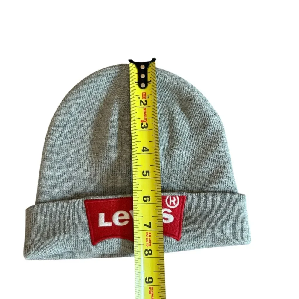 Levis Youth Beanie Hat Heather Gray Red Logo Patch